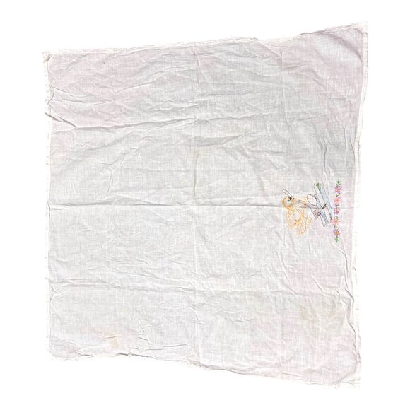 Vintage Embroidered Parakeet Lovebird Silverware Large Tea Towel Tablecloth 36" - Picture 3 of 5